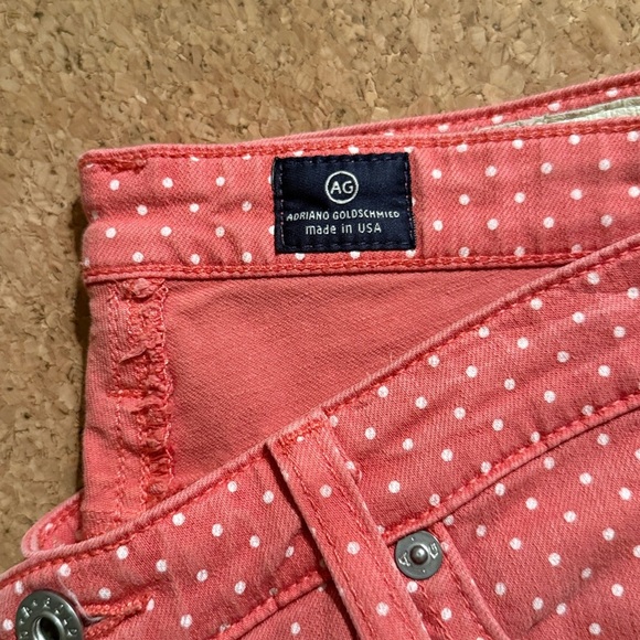 ✨ AG Stevie Slim Straight Ankle Pants Pink & White Polka Dot – Size 28R ✨ - Picture 2 of 5